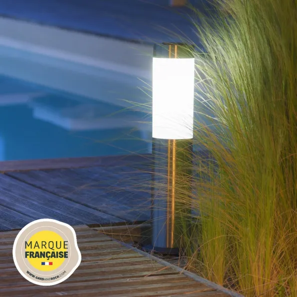 Solar LED bollard to light up a pathway, soft warm white glow
