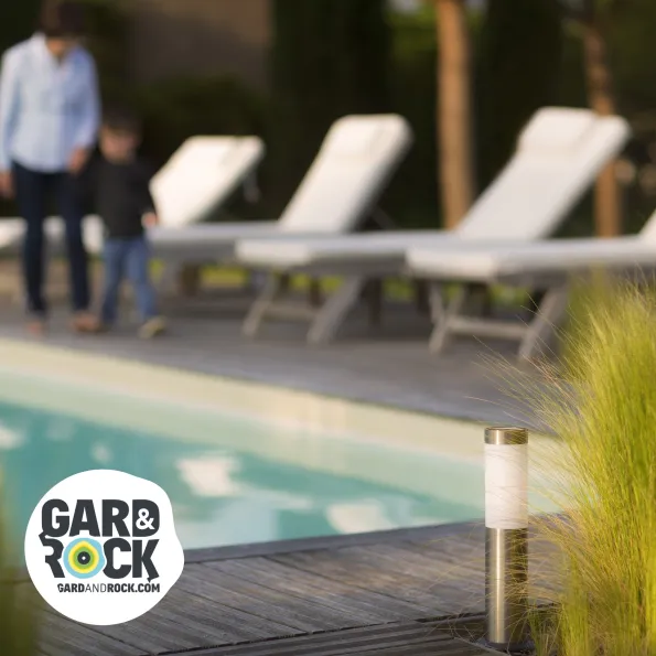 Mini outdoor solar lamp post, discreet LED lighting for garden furniture