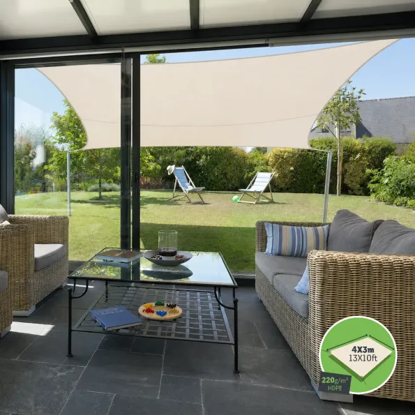Shade fabric for veranda, filtering light and providing freshness and comfort all summer long.