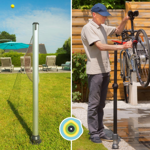 Ground anchoring for Gard & Rock tennis poles and bicycle workshop