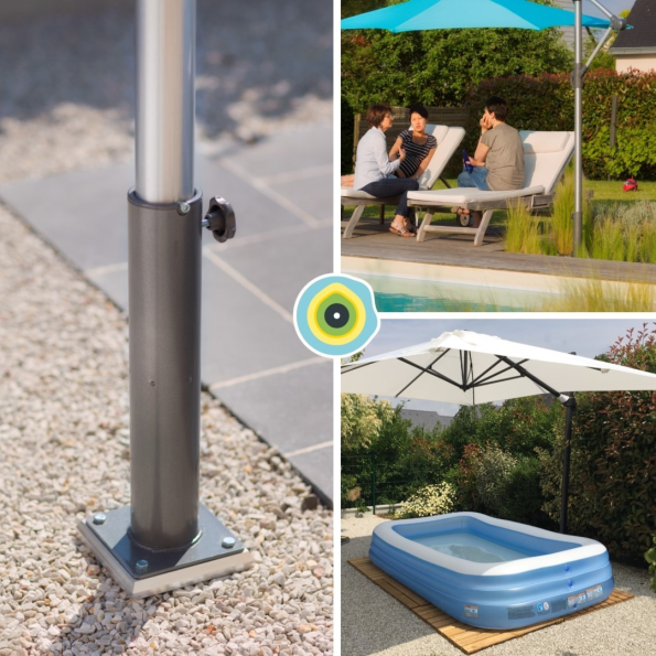 Fixation parasol déporté bordure de piscine Gard&Rock
