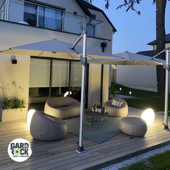 Fixation Parasol déporté sur terrasse bois