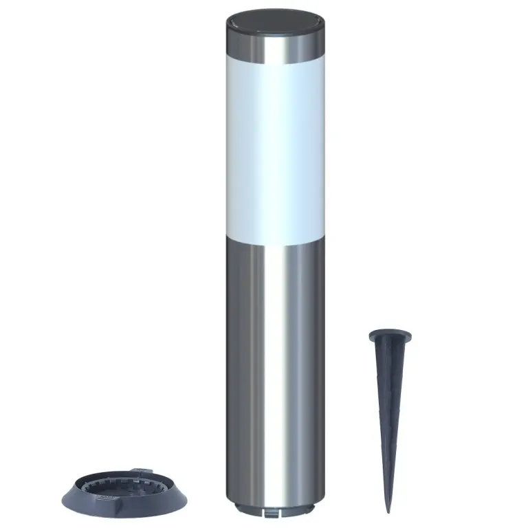 Solar light with screw-in base and removable stake, complete kit designed for quick installation on any ground.