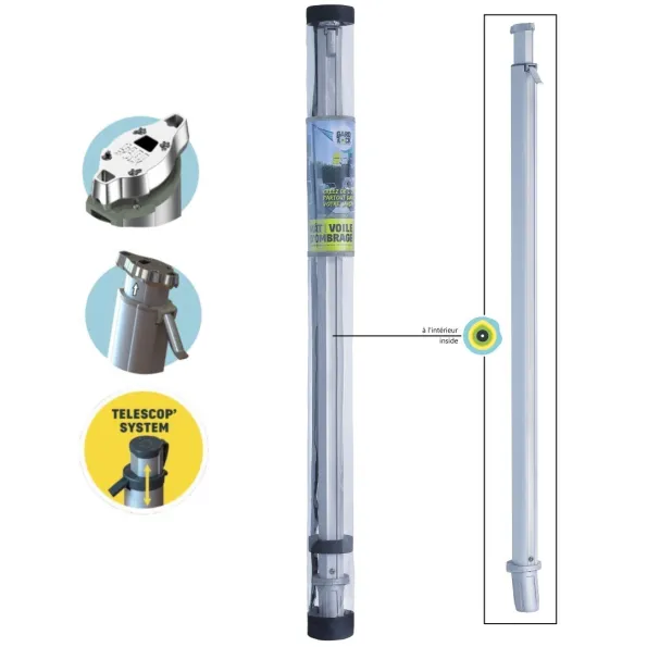 Aluminum poles for shade sail with protective cover, easy to store