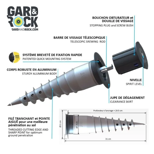 Gard & Rock anchor base with screw bar and level